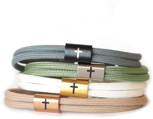 Personalisiertes Kinderarmband mit Namensgravur für Jungen & Mädchen – Kommunionsgeschenk mit Gravur aus Edelstahl & Nylon – Armband mit Kreuz Symbol zur Firmung, Konfirmation, Taufe