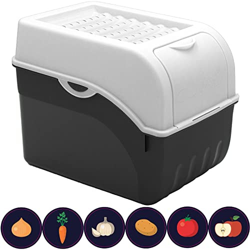 ARTECSIS® 1 x Kartoffel Aufbewahrungsbox mit Deckel für 6 kg Kartoffeln (weiß) - Vorratsbehälter & Vorratsdosen Gemüse & Lebensmittel - Kartoffelbox, Zwiebelbox, Gemüsebox (inkl. 6 Aufkleber)