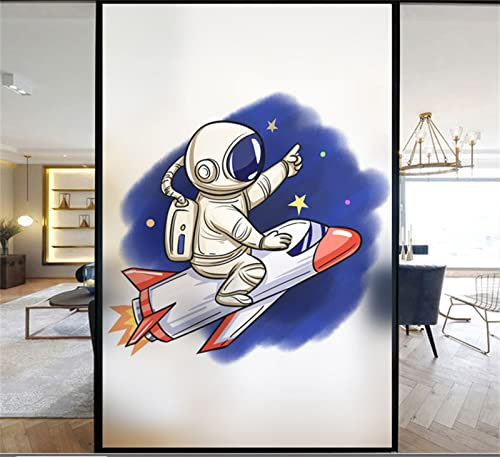 Autocollant de Verre de fenêtre 3D,Film electrostatique vitre Anti Regard,Convient pour la Famille,44.5x200cm Le Bureau, la Chambre pour Enfants, la Salle de bainFusée Spaceman