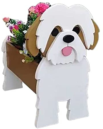 HLASMSPE Shih Tzu Pflanzgefäß, Blumentopf für Gartendekoration, kleine Welpengeschenke für Frauen, Hundeform, Pflanzenbehälter, Aufbewahrungsbox, 34 x 24 cm
