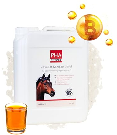 PHA Vitamin B-Komplex Pferd: unterstützt Nerven, Hufe, Fell und Stoffwechsel, Anti Stress Liquid für Pferde, zur Beruhigung, B Vitamine 5l