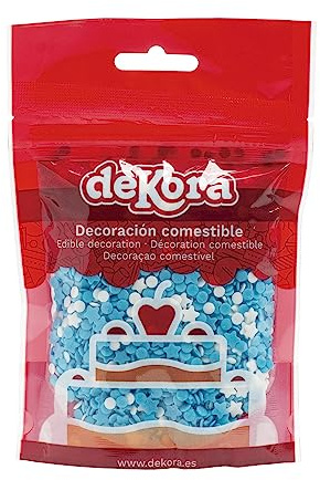 dekora - Confetti Sprinkles Confiserie Comestible - Étoiles et Cercles en Sucre Bleu et Blanc