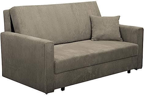 Mirjan24 Sofa Viva Bis Premium III mit Schlaffunktion, Bettsofa, 3 Sitzer Polstersofa mit Bettkasten inkl. Kissen, Sofagarnitur, Schlafsofa, Wohnlandschaft, Stoff: Cord (Poso 02)