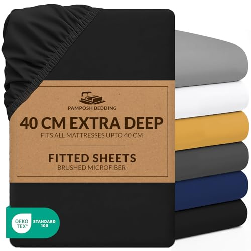 Pamposh King Size Fitted Sheets Extra Deep Pocket 40 cm (16 inches) Durable Elastic Bed Sheets - Premium Brushed Microfibre Fitted Sheets King Size - Ultrasoft Hypoallergenic Fade Resistant