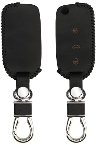 kwmobile Leder Autoschlüssel Hülle kompatibel mit VW Skoda Seat 3-Tasten Autoschlüssel Schlüsselhülle - Schlüssel Tasche Schwarz