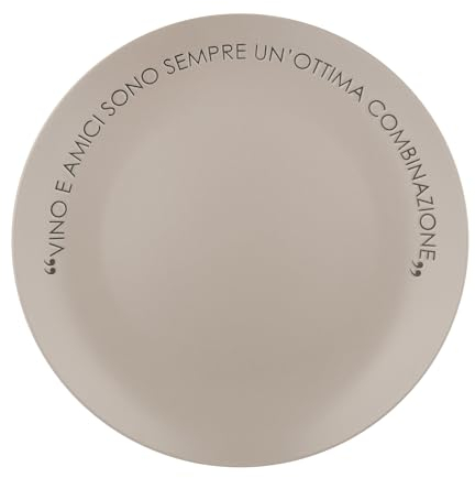 KASANOVA Piatto piano tortora con scritta 27 cm in stoneware grigio Tavola