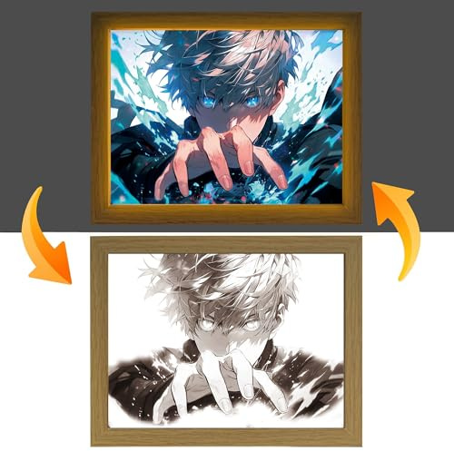FunLake Jujutsu Kaisen inspirierte beleuchtete Gemälde – Gojo Satoru und Geto Suguru LED-Wandkunst-Dekor, Desktop-Rahmen, perfekt für kreatives Schlafzimmer, Heimdekoration und Geschenk (Gojo Satoru)