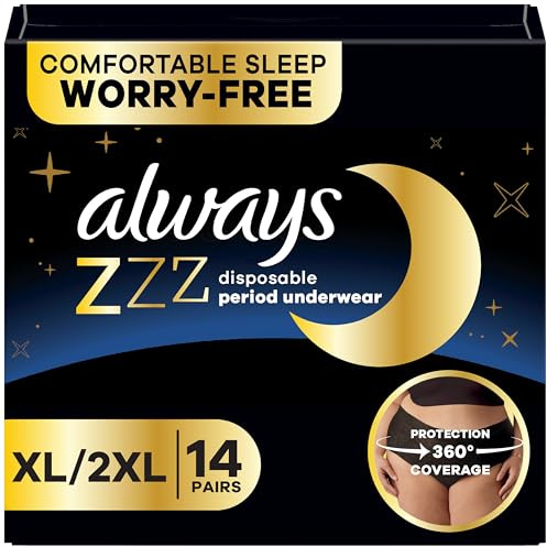 Always ZZZ Overnight Disposable Period Underwear for Women Extra Large/2LX, 360° Coverage for Worry-Free Nights, 14 Count (2 Packs of 7)