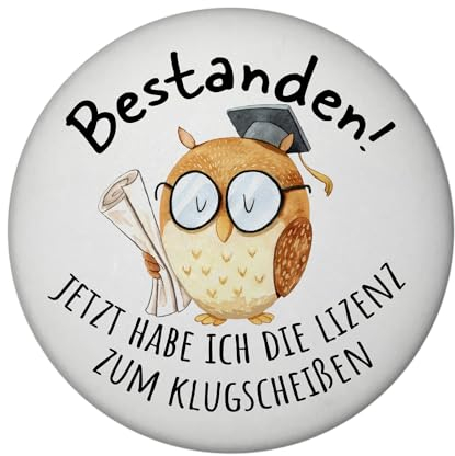 Magnete a forma di gufo rotondo con apribottiglie rotondo con scritta in lingua inglese licenza per la laurea studente