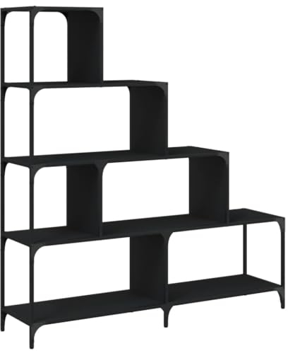 vidaXL Bücherregal, Treppenregal 4 Etagen, Standregal für Wohnzimmer Schlafzimmer Büro, Raumteiler Stufenregal Regal, Schwarz Holzwerkstoff