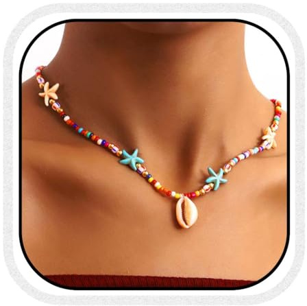 Reaky Boho Beads Necklaces Seashell Pendant Necklaces Starfish Necklace Chain Summer Beach Accessories for Women