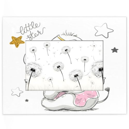Stern-Bilderrahmen mit niedlichem Elefant, 12,7 x 17,8 cm, passend für 16,7 x 11,6 cm große Fotos, Elefanten-Tiere, Holzrahmen, Desktop oder Wand, Heimdekoration, Bilderrahmen