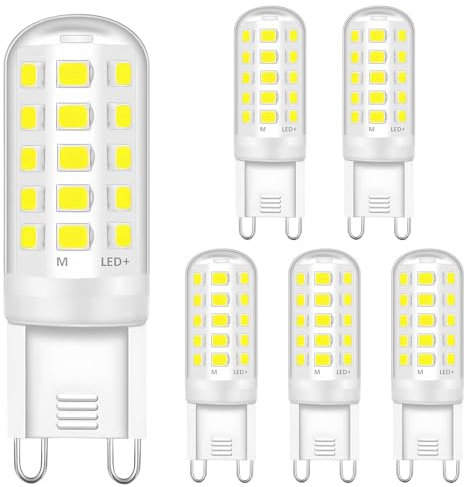 Bombilla LED G9, 4W 6000K Blanco Frío Equivalente a 40W Halógena, 400LM Sin Parpadeo, No Regulable para Sala de Estar, Dormitorio, Cocina - 6 Unidades