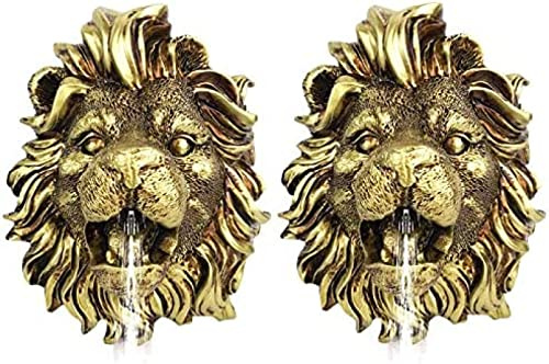 Lion Head Wall Hanging - Ornamental Fountain - Water Fountain for Yard - for Watering Outdoor Sculpture Decoration Accessories, 2 Pcs