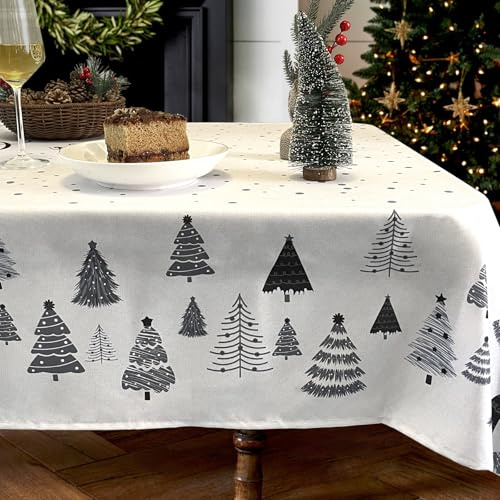 Zmorfiya Wasserabweisend Weihnachtstischdecke 140x240, Weihnachten Schneeflocke Tischdecke, Groß Tannenbaum Esstischdecke Abwaschbar Weihnachts Tischdecke Tischtuch, Grau Weiß mit Textur