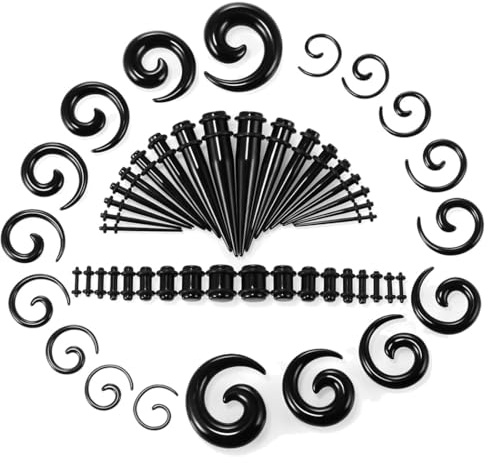 vogem 54/84 Stück Ohr Dehnstäbe Set 1-10mm/14G-00G Ohr Gauges Expander Set Acryl Tapers Plugs Ochse Hornform Acryl Spirale Tapers Body Piercing Schmuck für Frauen und Männer