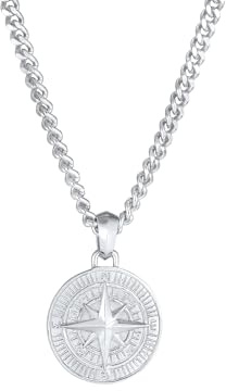 Kuzzoi Herren Silber-Halskette mit Kompass Anhänger (34 mm), 925 Sterling Silber, Maritime Panzerkette, Herrenkette mit Anhänger handgearbeitet, 0104780921_50 Länge 50 oder 60cm