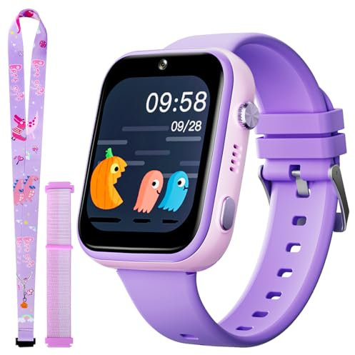 OKYUK 4G Kinder smartwatch, smartwatch Kinder mit GPS und Telefon,Armbanduhr Kinder Junge mädchen,mit Video Phone Call, Nachrichten, Schulmodus, SOS-Funktion, Kamera und Schrittzähler (T45 Lila)