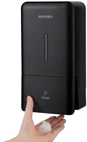 anydry Dispenser Schiuma a Parete 800ml Manuale con Finestra Visibile, Tecnologia Schiuma Avanzata, Ricarica Semplice per Uso Domestico/Commerciale 1006F (Nero)