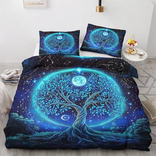 Générique Parure de Lit 240 x 260 Arbre de Vie - Housse de Couette 2 Personnes Motif Mythologie Nordique avec Fermeture éclair - Ensemble de Literie en Microfibre Douce avec 2 Taies d'oreiller Y#-12