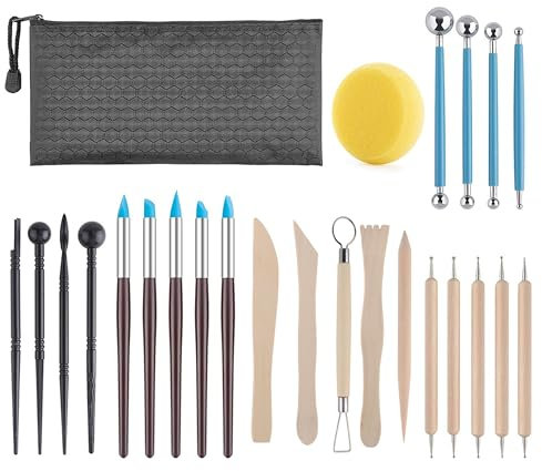 MQWDGJ 25 Stück Sculpting Werkzeug, Töpferwerkzeug Set, Clay Keramik Sculpting Modellierwerkzeug Ton Modellierwerkzeug mit Aufbewahrungstasche für DIY Kunsthandwerk Töpfer Künstler