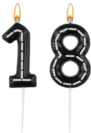 Bougies d'Anniversaire Numéro de Thème de Course, 6x3,7cm Bougies de Gateau Anniversaire Bougie Numérique à Carreaux Noirs et Blancs pour les Fournitures de Fête de Décoration (Numéro 18)