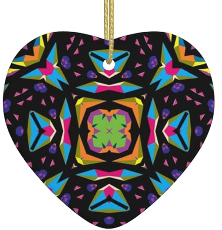 Keramik-Weihnachtsschmuck, Coldplay-Kaleidoskop, bunt, psychedelisch, Weihnachtsbaum, Herz, Ornament, hängende Anhänger, Dekoration, niedliche Weihnachtsdekoration, Weihnachtsgeschenke
