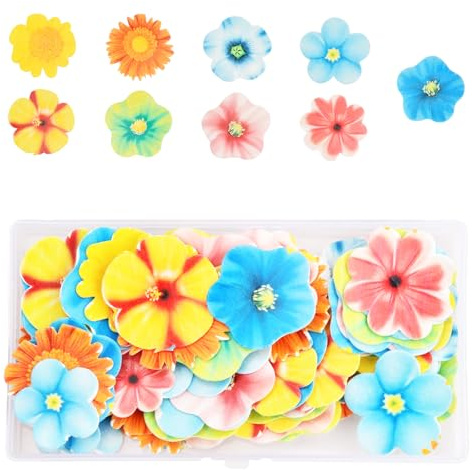 80 Pièces Fleurs Cupcake Toppers Décorations, fleurs comestibles décoration gateau, decoration gateau comestible pour Fête Mariage Festivals Fêtes et Rassemblements