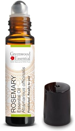 Greenwood Essential Rosmarin eterisk olja (Rosmarinus officinalis) Förutspädd bruksfärdig roll-on-blandning för aromaterapi och aktuell hudapplicering för barn och vuxna 10 ml (0,33 oz)