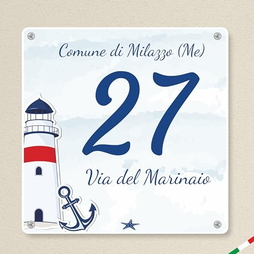Pubblimania NUMERO CIVICO personalizzato Stile Maiolica modello Sorrento in alluminio rinforzato stampato (Mare)