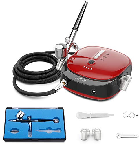 Oasser Airbrush Set Kompressor Dual Action 3 Modi wiederaufladbarer 1000mAh Akku 0,3mm Düse 7CC Tasse Airbrush Pistole für Modell Kosmetik Lackierung Rot und Schwarz
