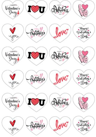 Valentine's Heart Shape 24 PRECUT Edible Cupcake Toppers Fairy Cake Decorations