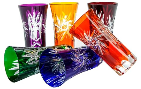 Uzo Kristallgläser – 50 ml – Handgefertigte Likörgläser mit Gravur – Elegante Gläser für Digestif, Aperitif & exklusive Tischdekoration – Edles Geschenk für Genießer - Mix Farbe