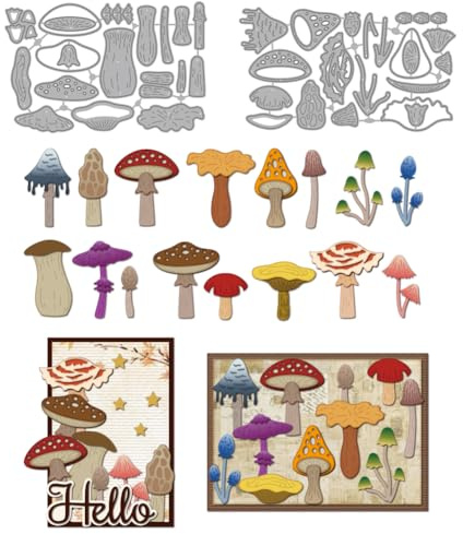 MAYJOYDIY Metall Stanzformen Mit Pilz Motiv Wald Baum Natur Rahmen Stanzschablone Fliegenpilz Matsutake Präge Schneideschablone Für Kartengestaltung DIY Scrapbooking Basteln Papier Album Dekoration