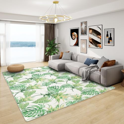 Alfombra Monstera con diseño de hojas verdes botánicas, para sala de estar, dormitorio, lavable, antideslizante, suave, grande, decoración del hogar, 140 x 200 cm