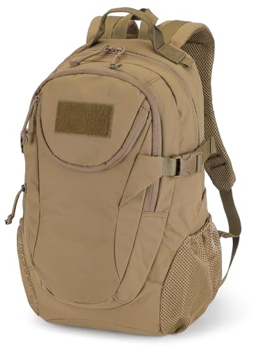 VINBAGGE Rucksack Taktischer Motorrad Wanderrucksack Outdoor Wasserdicht Trekkingrucksack 25L Campus Wandern Arbeit Schulrucksack Jungen Daypack für Herren Damen Braun（500D-Aufrüstung）