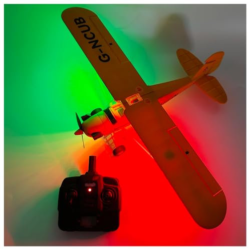 SAYZON RC-Flugzeug 5CH J3-CUB Ferngesteuertes Flugzeug für Erwachsene 1406 Bürstenloser Motor 3D/6G RC-Starrflügelflugzeug mit austauschbaren Teilen (2BSL Lighting Version)