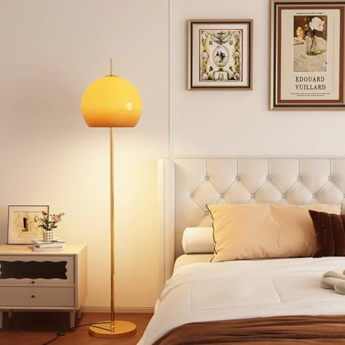Agteruo Mid-Century Modern Floor Lamp Orange Glass Dome Shaped Nordic Standing Lamp Bauhaus Mushroom Lamp Unique Floor Reading Lamp Art Deco for Living Room Bedroom - Gold Base