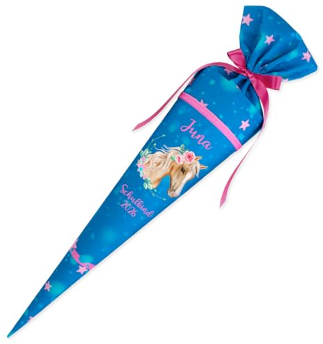 Dein Lieblingsteil Deine Schultüte aus Stoff Kuschel Velvet Wunschmotiv individualisierbar mit Wunschname personalisierbar 70 cm 85 cm – Mädchen (85 cm mit Kissen, Modell 8: Pferd)