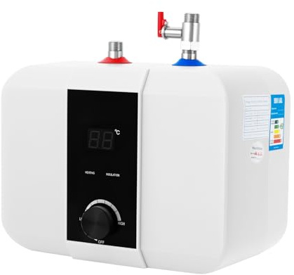 1500W Scaldaacqua Elettrico da Cucina 0-65°C 8L Serbatoio di Acqua Calda IPX4 Boiler 0,75 MPa Scaldabagno Sottopiano 6L con Schermo LED (Bianco, 6L)