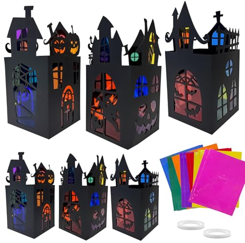 JOYEASE Laternen Bastelset Halloween Kinder, 6 Stück Spukhaus Papierlaternen Basteln, Halloween Deko Bastelset Kinder Ab 3 4 5 6 7 8 Jahre für Jungen Mädchen Geschenke