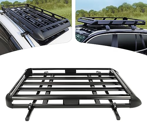 Universal Dachgepäckträger 140×100×13cm Tragfähigkeit 150kg Dachkorb Auto aus Aluminium, Gepäckhalter Gepäckablage Schwarz für Camping Reisen SUV