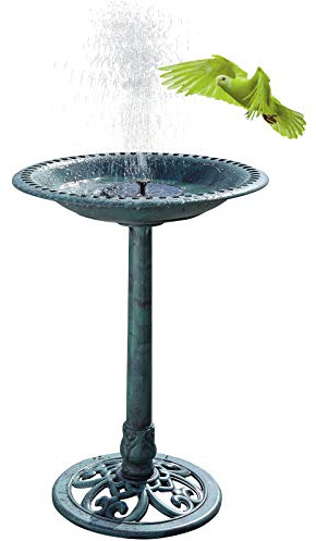 LEADZM Vogeltränke Stehend - Vogeltränke aus Wetterfestem Kunstharz, Vogelbad mit solarbetriebenem Springbrunnen, für Draußen Garten und Terrasse, 51 x 51 x 71 cm, Dunkelgrün