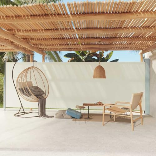 Toldo lateral para balcón, toldo lateral extensible, 180 x 600 cm, color crema para balcón, terraza, jardín
