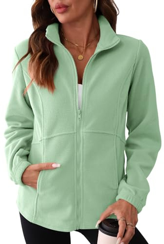IECCP Veste polaire pour femme - Fermeture éclair intégrale - Veste polaire légère et chaude - Mode 2025, vert, S