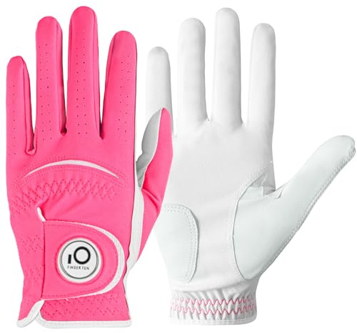 FINGER TEN Golf Gloves Men with Ball Marker（Pink,M/L-Worn on Left Hand）