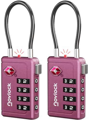 Cadenas TSA à 4 chiffres avec Indicateur d’Ouverture – pour Valise, Bagage Cabine, Sac à Dos – Acceptés pour les Voyages en Avion – Lot de 2, Violet