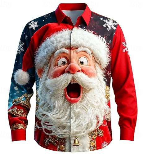 Julskjorta herr julskjorta långärmad julmönster Hawaii skjortor fritidsskjorta funky julskjortor kostymskjorta för festival fest jul Hawaii-skjorta, C2, 5XL