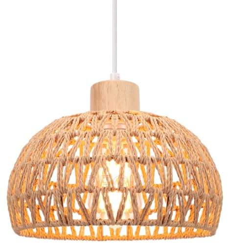 iDEGU Ø25cm Hängelampe Retro E27 Hängeleuchte aus Rattan Holz Bohème-Stil Geflochten Deckenleuchte Vintage Pendelleuchte für Flur Wohnzimmer Schlafzimmer Esszimmer Küche Restaurant (Braun Rattan)