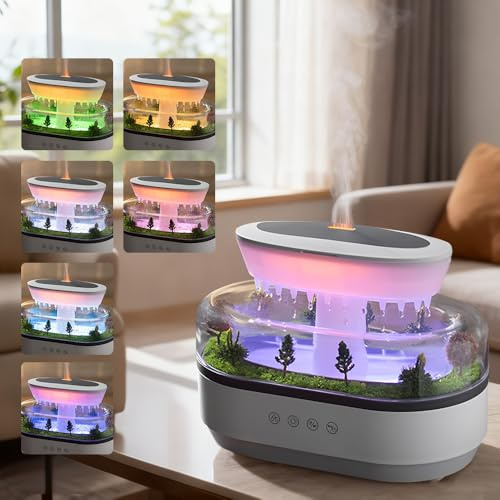 KUWUNG Aroma Diffuser Humidifier, 250ml Essential Oil Diffuser with 7 Colors Night Light and Music, Landscape Raindrop Humidifier, Electric Essential Oil Aroma Diffuser, Humidifier for Bedroom